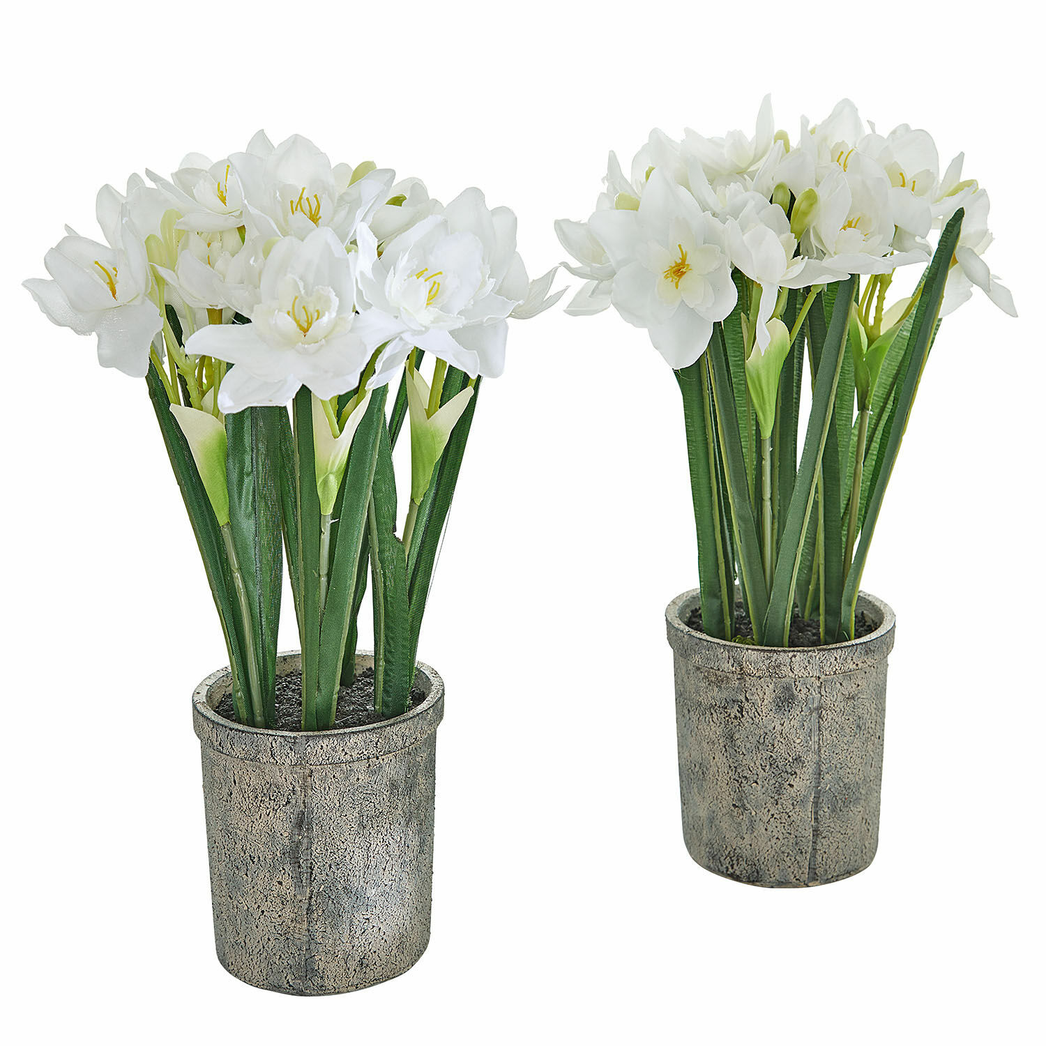Sierbloem set van 2 Soralen Kunstmatige witte bloemen in grijze stenen pot, interieurdecoratie met groene bladeren