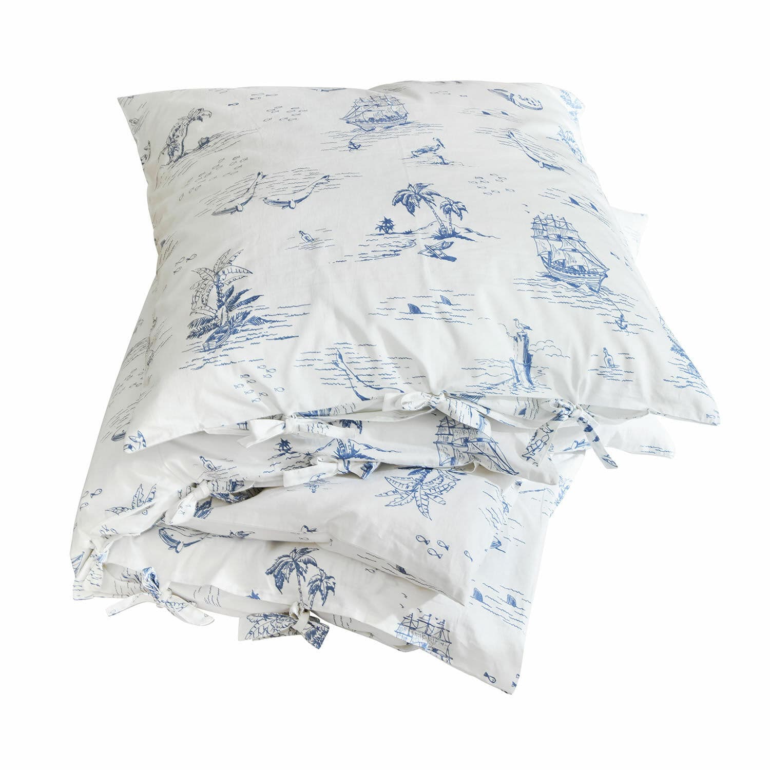 Beddengoed Douxie Katoenen beddengoed wit met blauwe maritieme motieven, schepen en palmbomen, decoratief en comfortabel