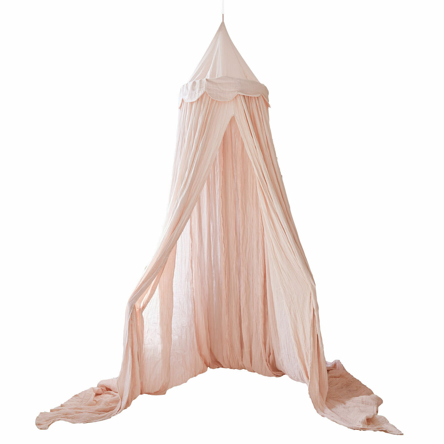 Bedhemel Larika Roze hangend baldakijn van lichte stof, zachte kinderkamerdecoratie, ademend materiaal