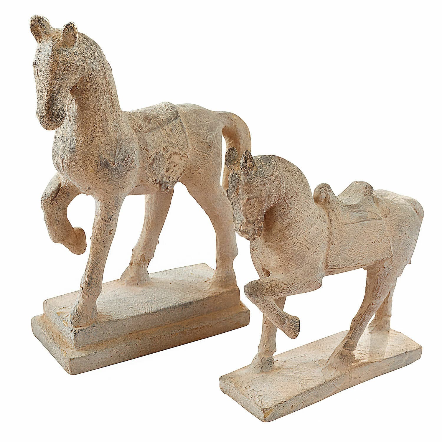 Sierpaard set van 2 Mirandel Decoratieve paardenfiguren van lichte steen op rechthoekige voetstukken voor binnen en buiten