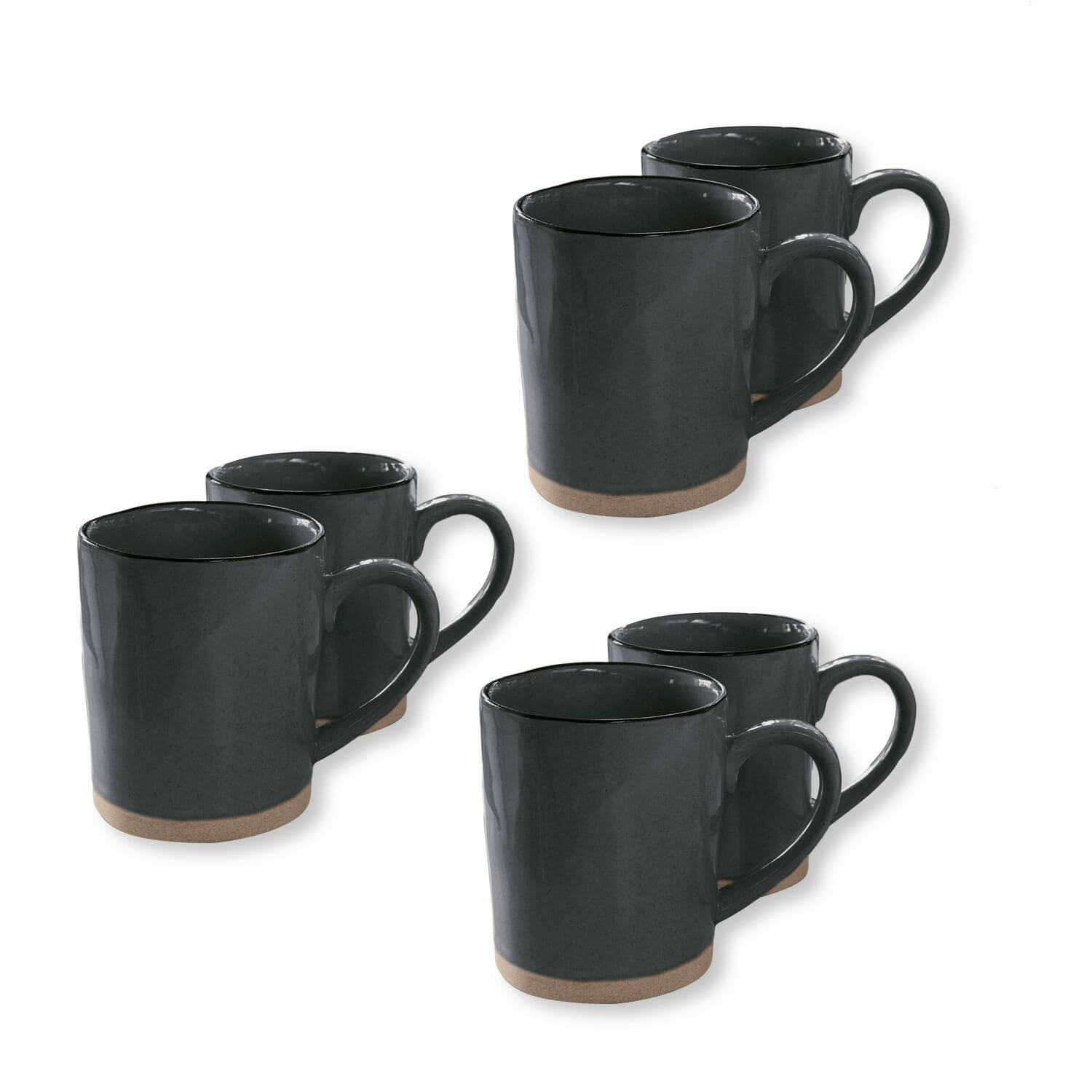 Set van 6 zwarte keramische Biarritz mokken met natuurlijke beige bodem voor koffie en thee