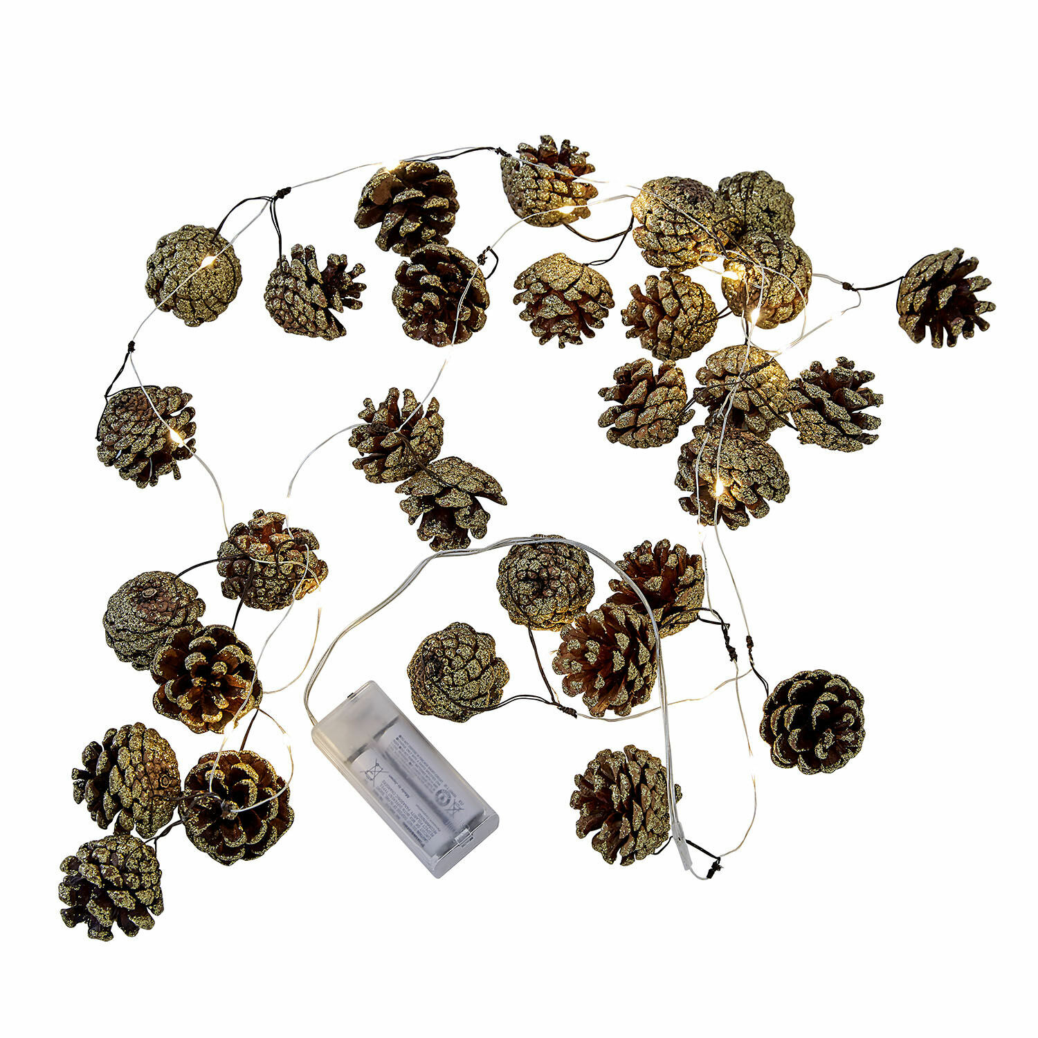 Lichtsnoer Bannet Lichtsnoer met natuurlijke dennenappels met gouden glitters en witte LED-lampjes voor decoratie