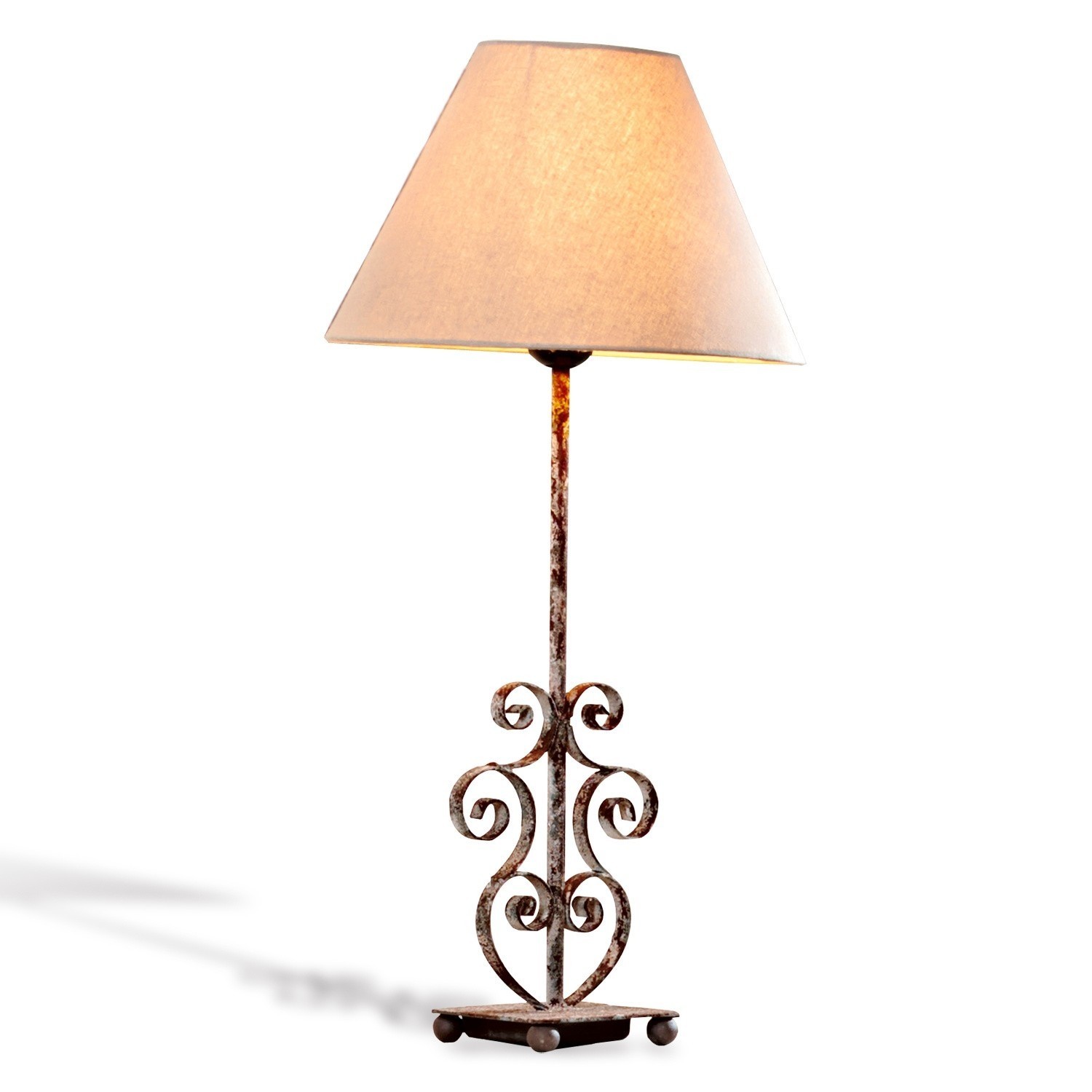 Tafellamp Clamart Tafellamp met roestige metalen voet en beige lampenkap voor woonkamer
