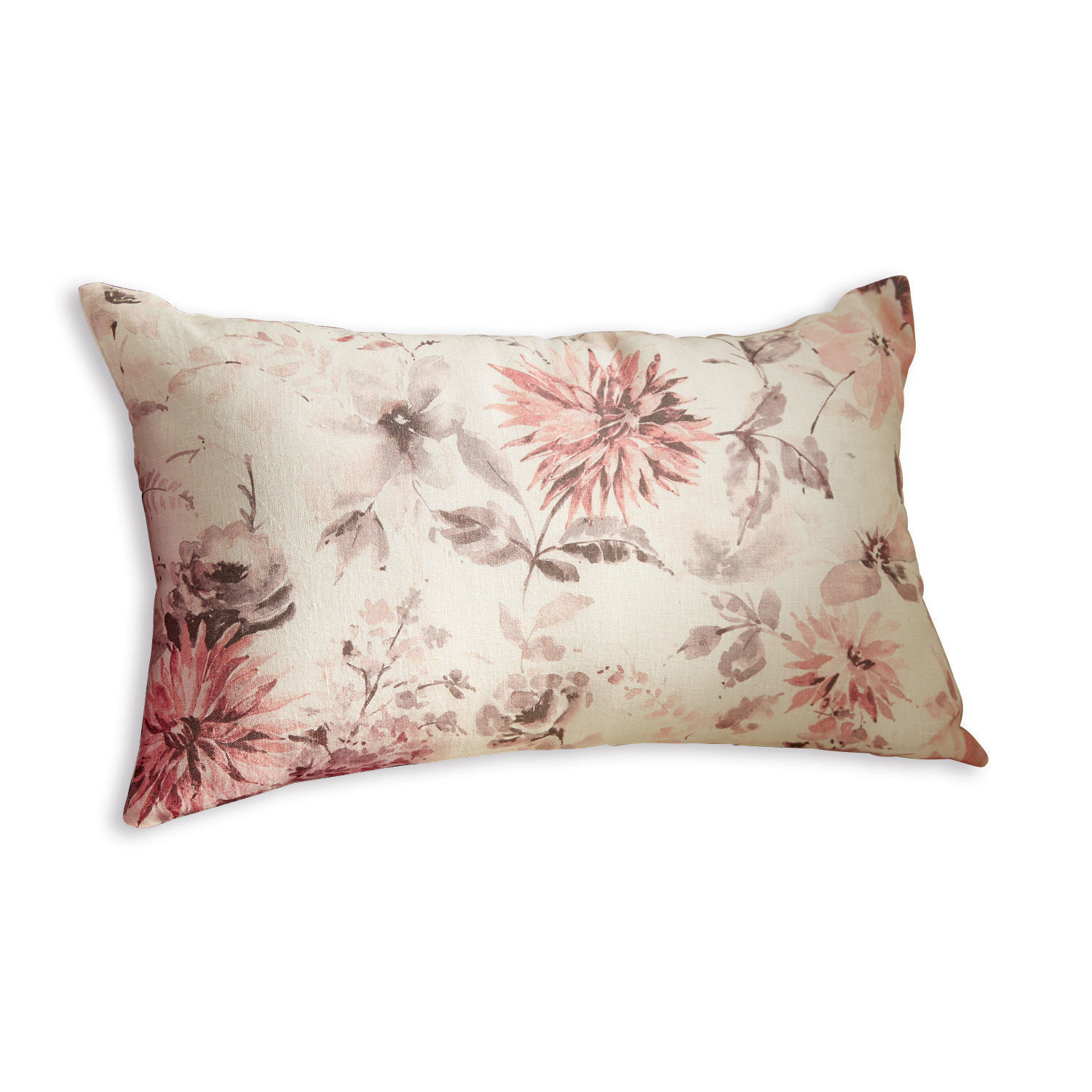 Rechthoekig decoratief kussen van katoen in crème met roze bloemenpatroon