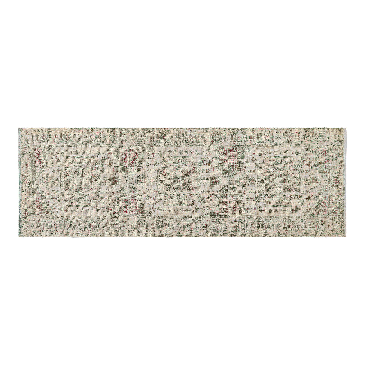 Loper Taranise Lange loper met oosters patroon in beige en groen, decoratieve vloerkleed voor woonkamer
