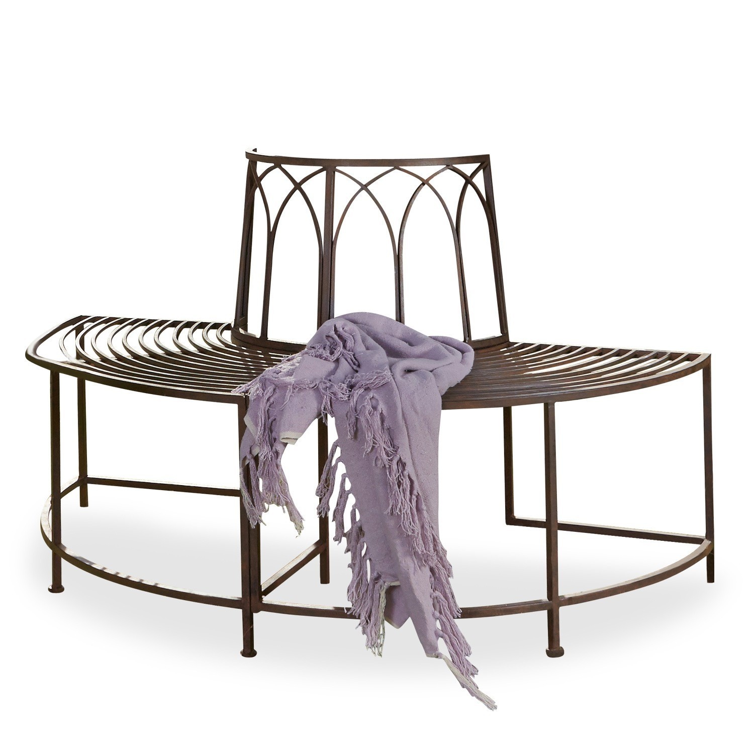 Bankje Sherburne Metalen tuinbank met decoratieve rugleuning en paarse deken, industriële stijl