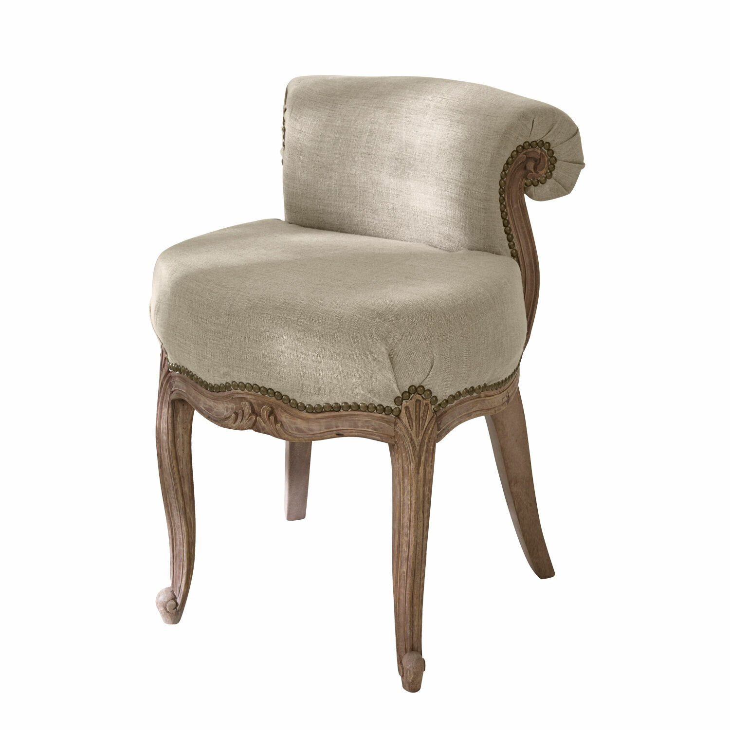 crème Crèmekleurige Rivel fauteuil van stof met gesneden houten frame, elegante woonkamerstoel