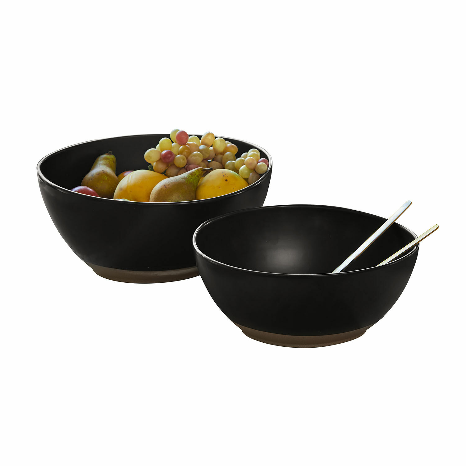 Saladekom set van 2 Biarré Set van twee zwarte keramische kommen met groene groenten, ideaal voor salades en koken