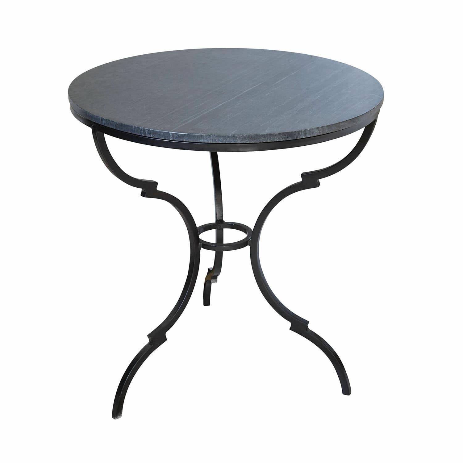 Bijzettafeltje Clairvelle Ronde tafel met grijs stenen blad en zwart metalen frame, stijlvolle woonkamermeubel