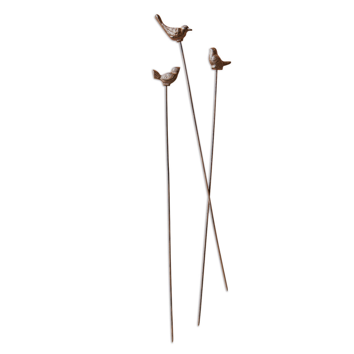 Tuinsteker set van 3 Laver Decoratieve metalen stokken met bruine vogeltjes voor tuin of potten