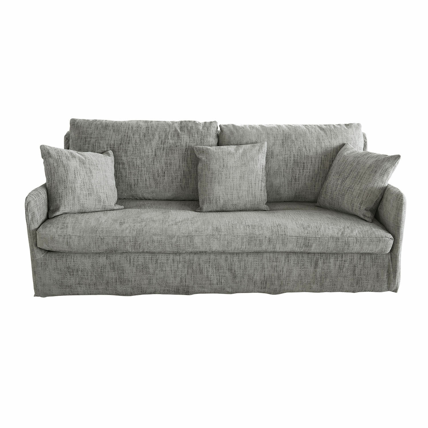 grijs Grijze Shadowfield stoffen bank met drie kussens, modern zitmeubel voor woonkamer