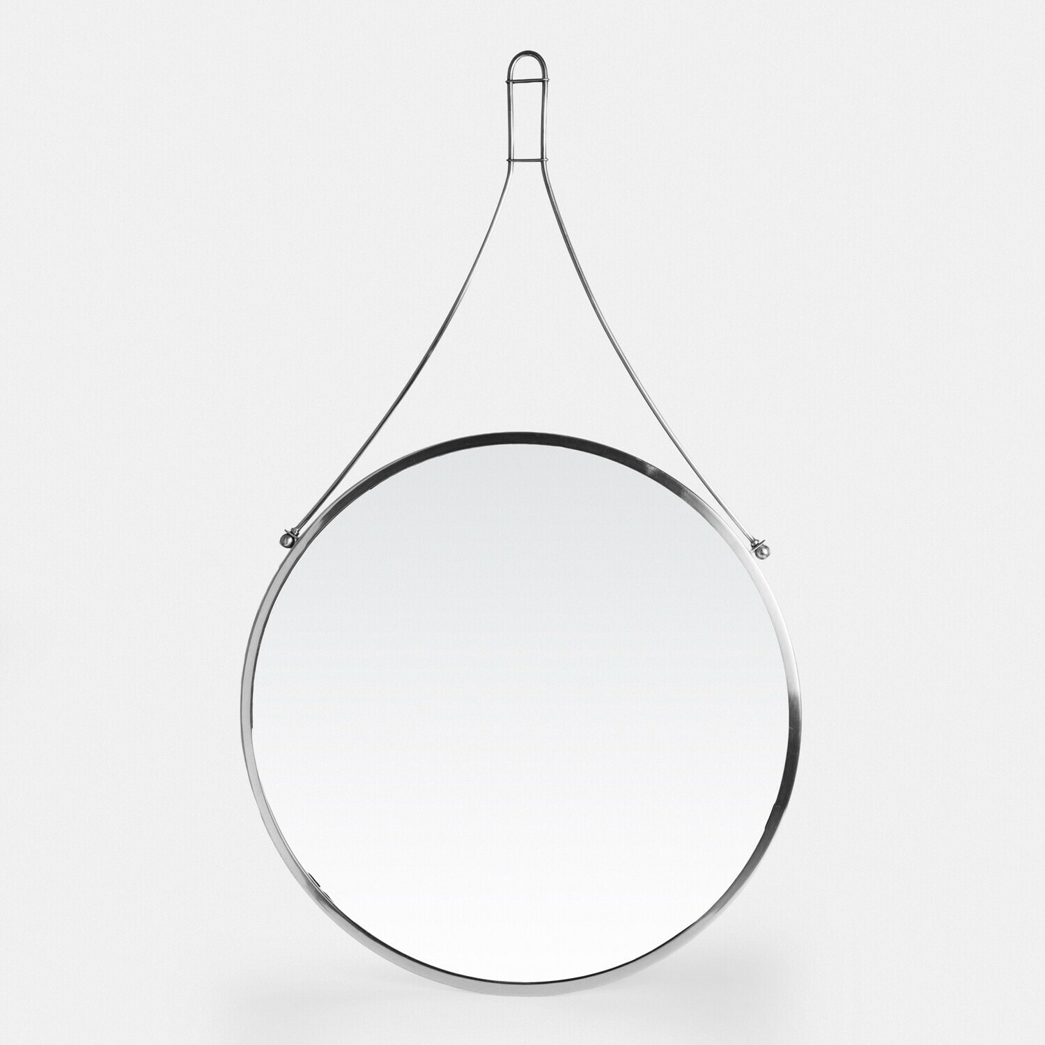 Ronde hangende spiegel met zilverkleurige metalen lijst, geschikt voor moderne wanddecoratie