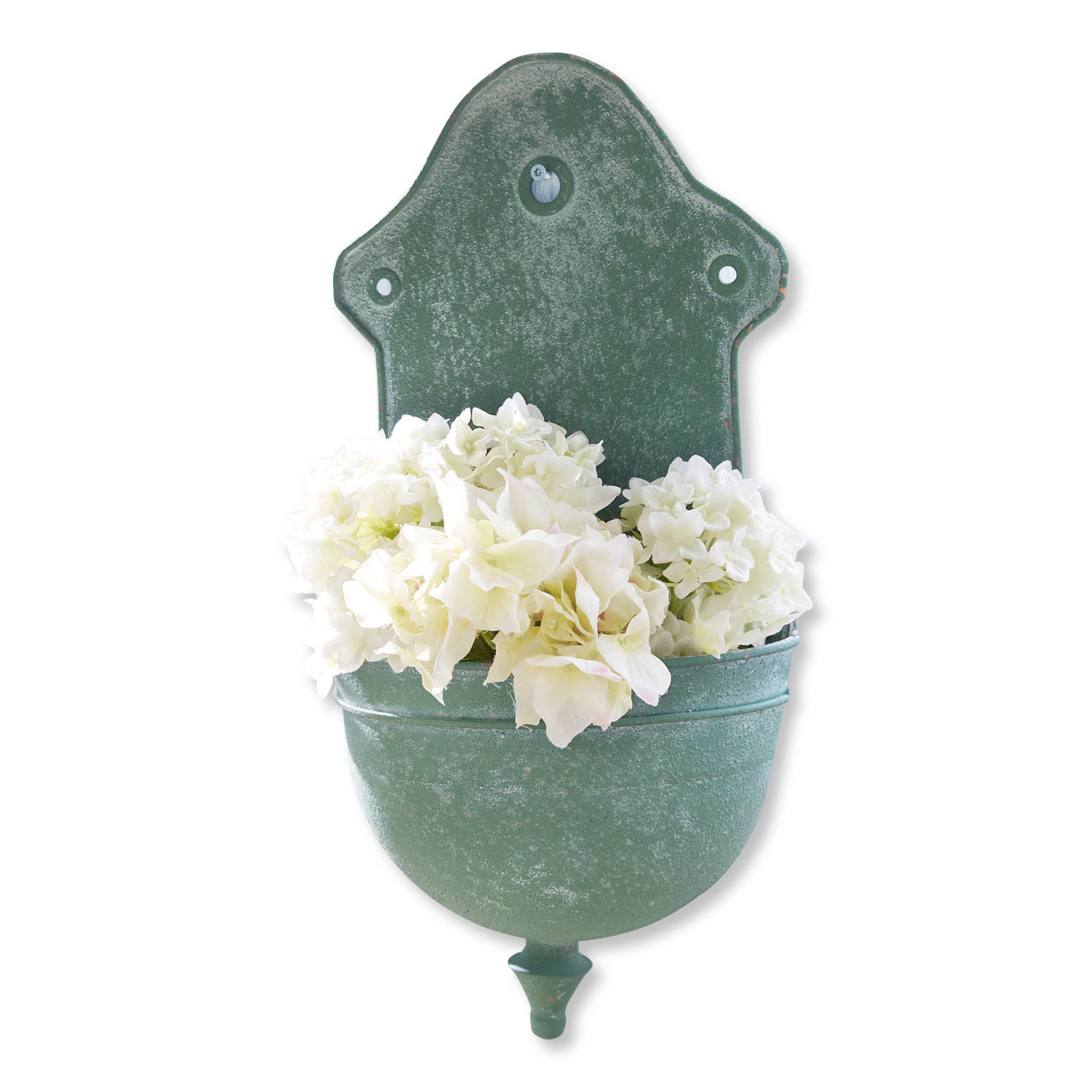 Plantenbak Sedan Groene metalen wandbloempot met witte bloemen, decoratie voor tuin en interieur