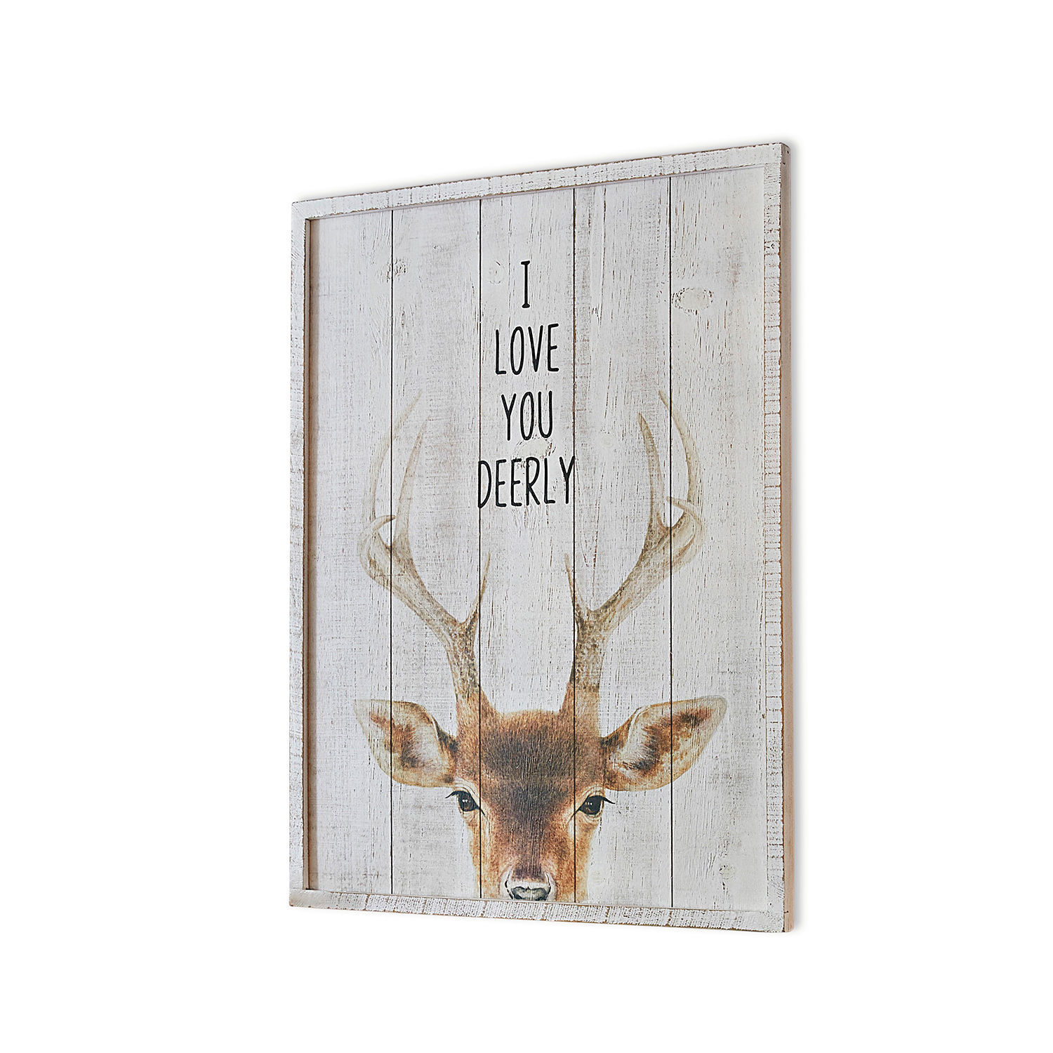 Decoboard Savona Houten wanddecoratie met tekst I love you deerly en hertenhoofd in natuurlijke kleuren