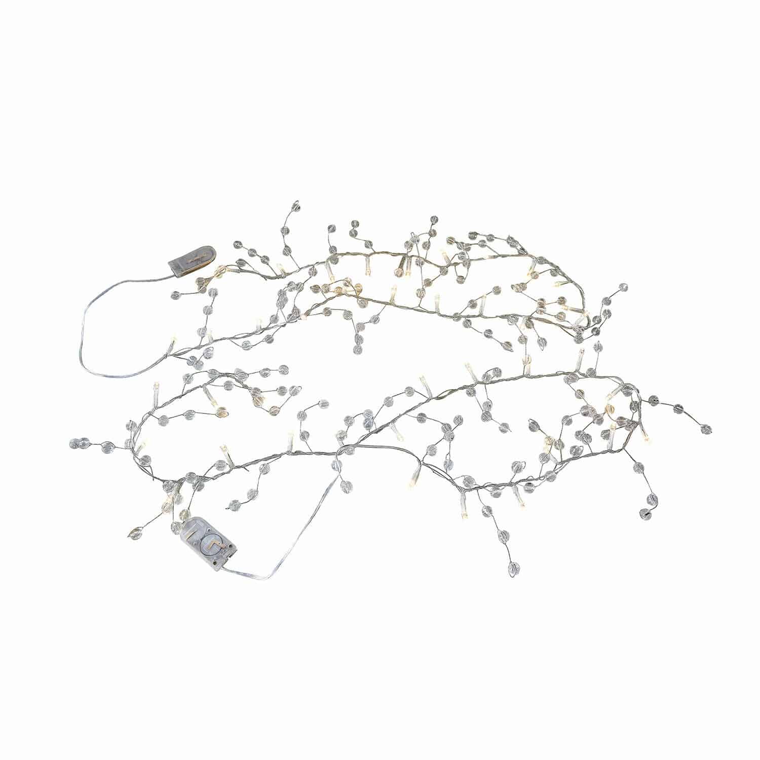 Lichtsnoer set van 2 Neviane Fijne lichtsnoer met witte LED en decoratieve kristallen aan zilveren kabel