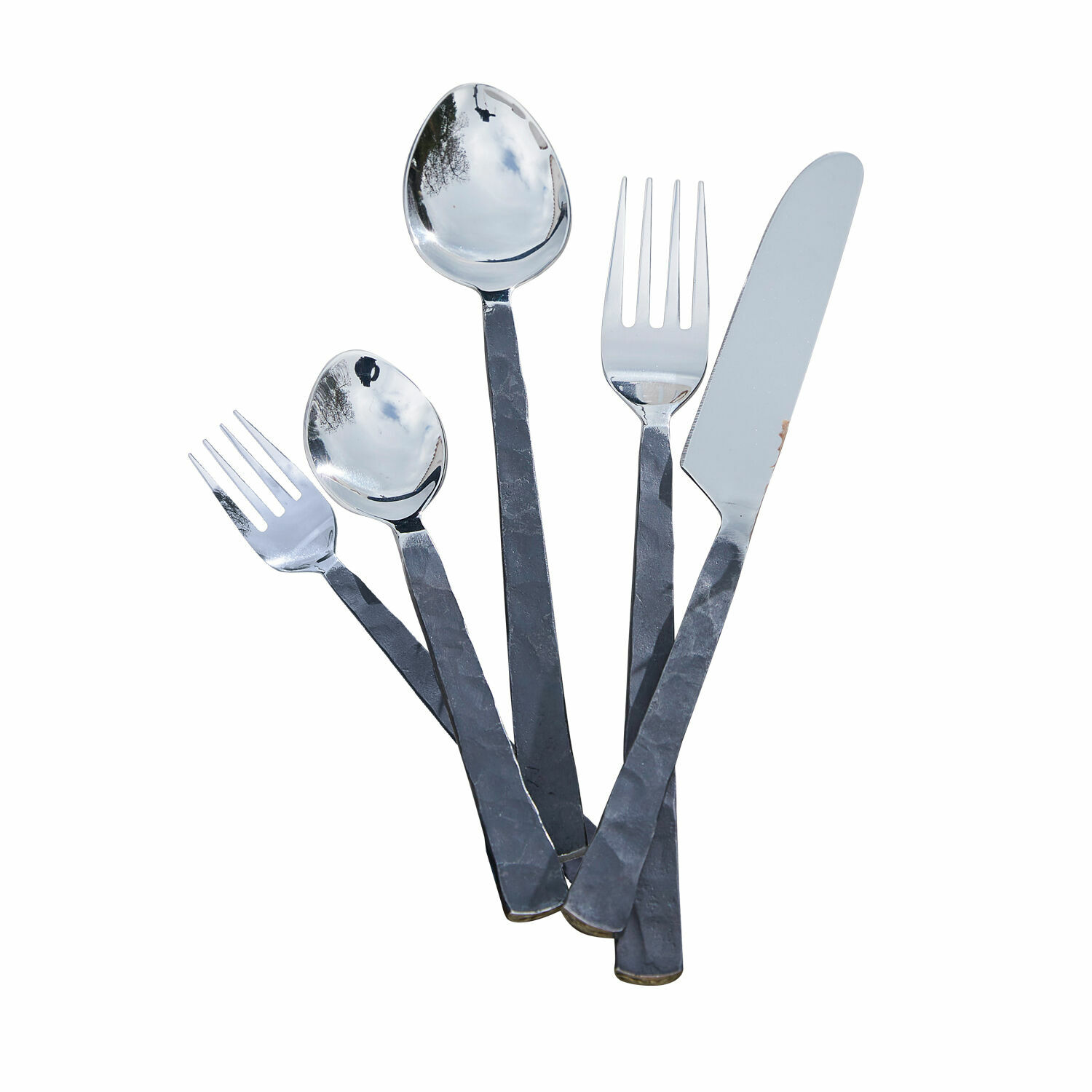 Millante bestekset van roestvrij staal met zwarte matte handvatten en zilveren koppen, modern design