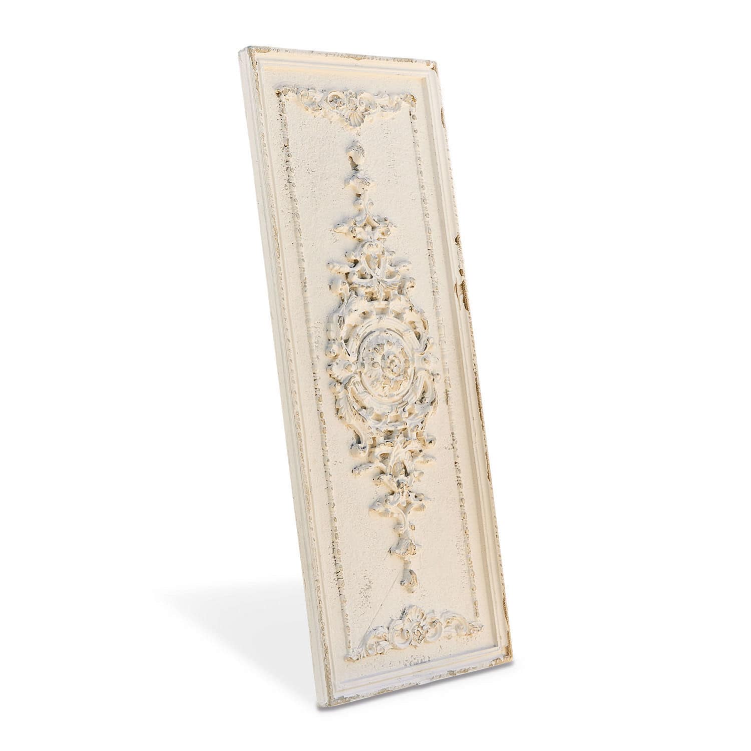 Sierpaneel Corsy Decoratief wit houten wandpaneel met vintage ornament en verweerde look