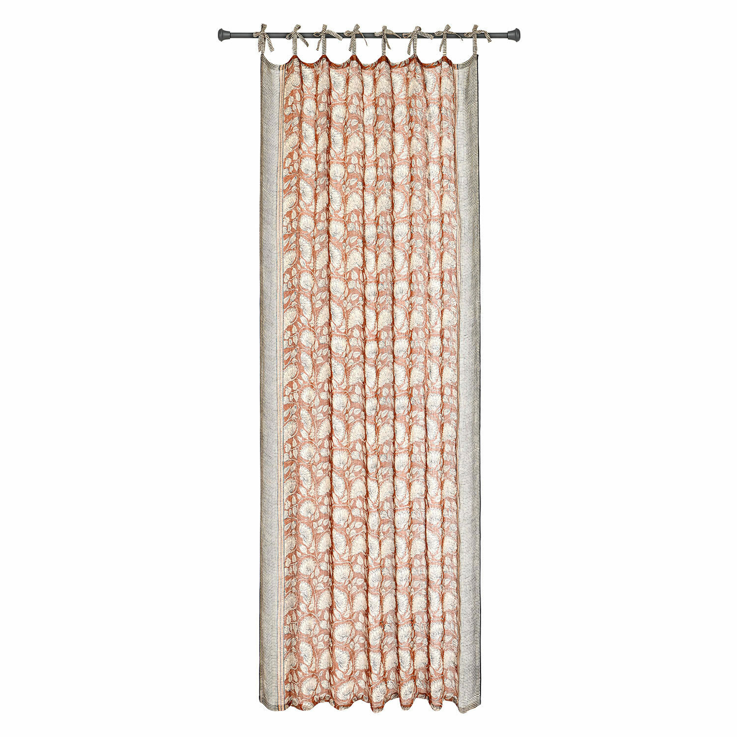 Gordijn Lemisto Decoratief katoenen gordijn in beige-roest met bloemmotief en striklinten om op te hangen