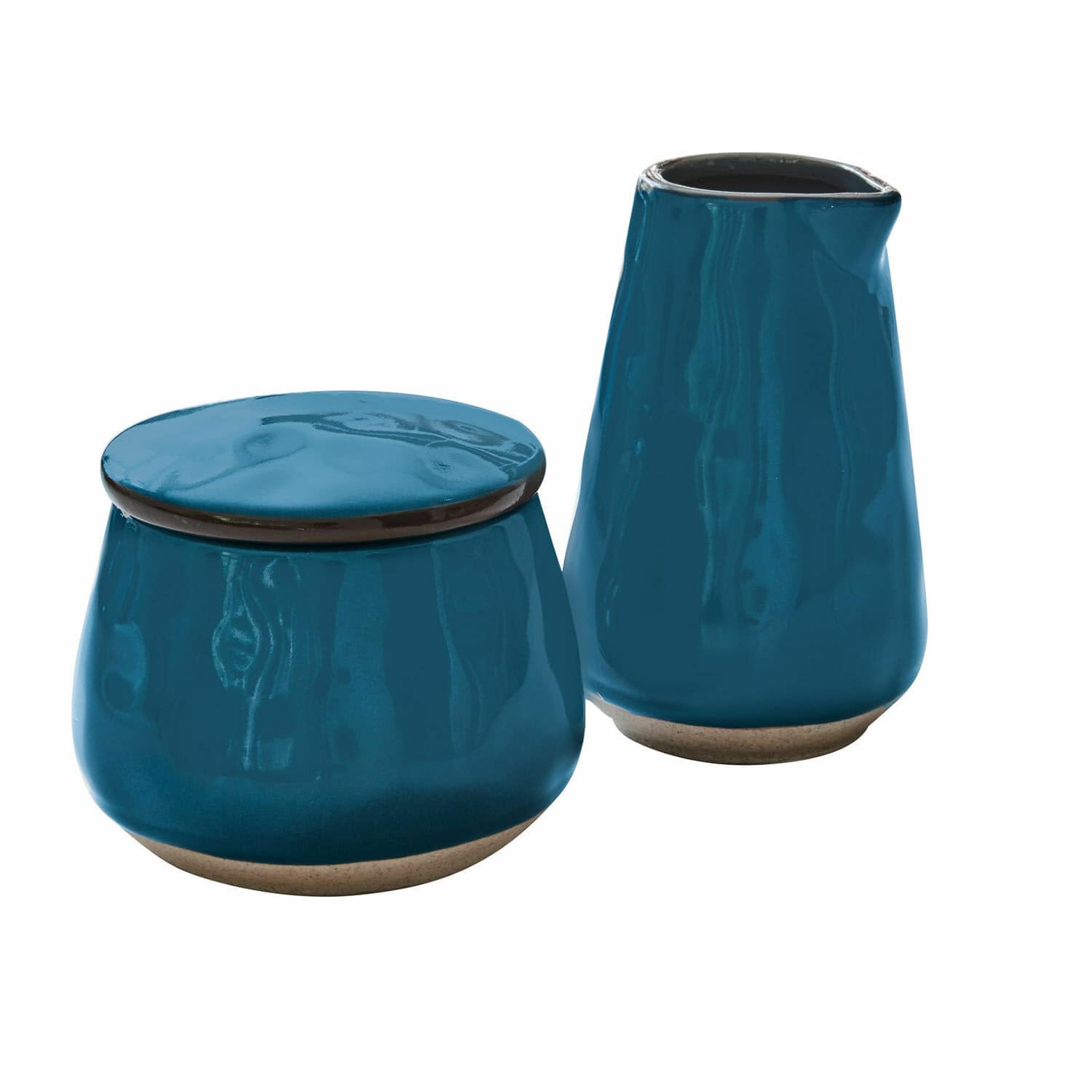 Blauwe keramische suikerpot en melkkan set met natuurlijke bodem voor keuken