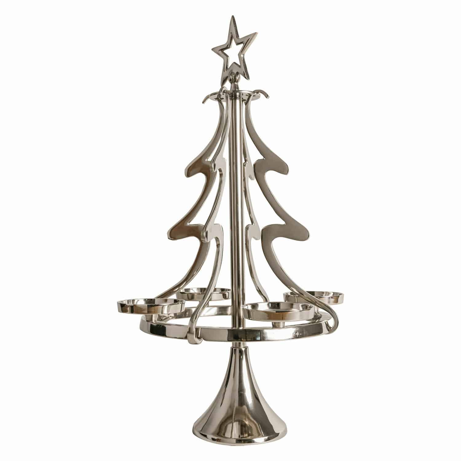 Kaarsenstandaard Gaetana Metalen kandelaar in kerstboomvorm met ster, zilveren kerstdecoratie voor kaarsen