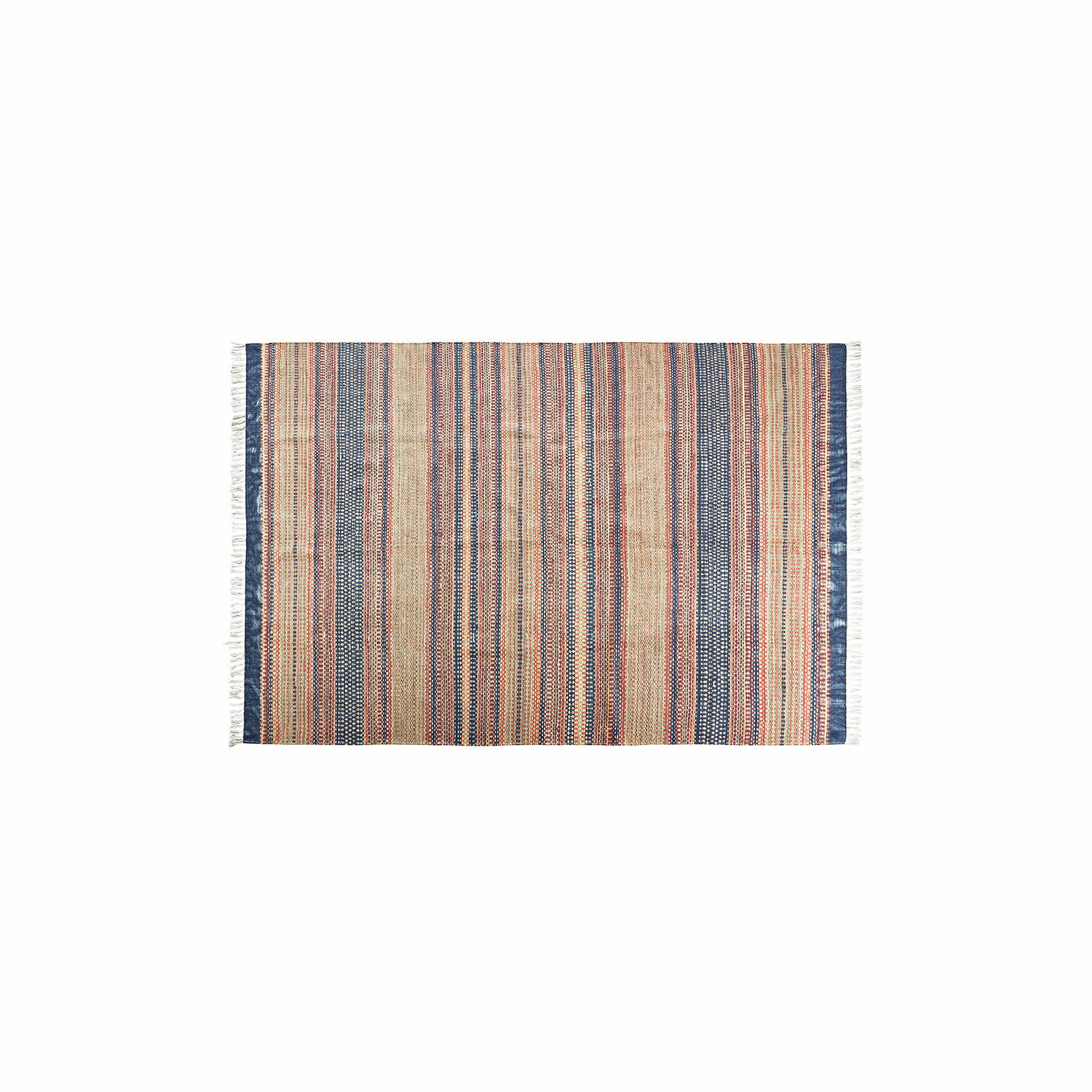Vloerkleed voor binnen en buiten Atlanta Gestreept vloerkleed van natuurlijk materiaal in beige, blauw en rood, decoratief en duurzaam