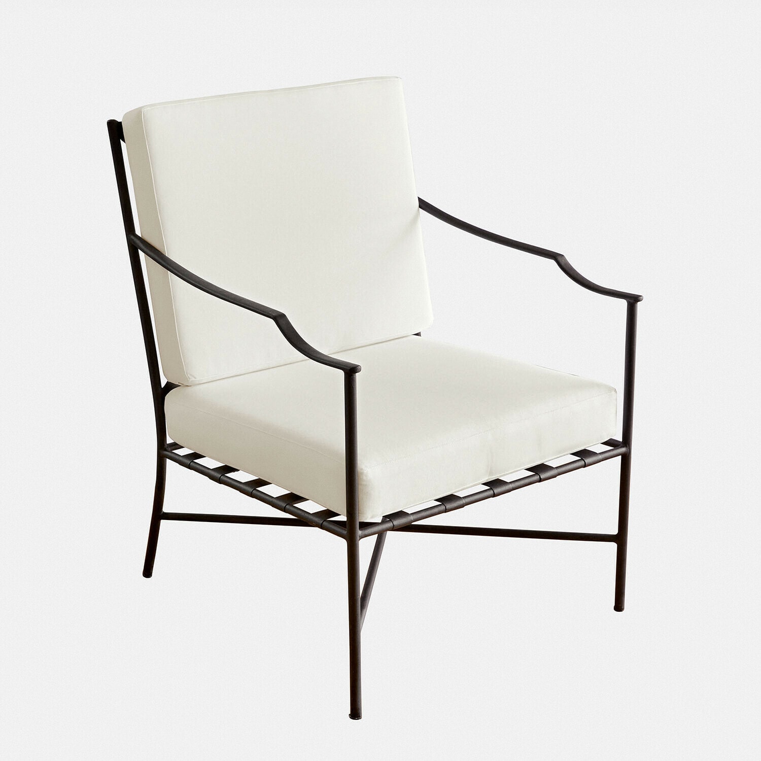 Stoel Vexford Stoel met zwart metalen frame en witte kussens, modern design voor woonkamer
