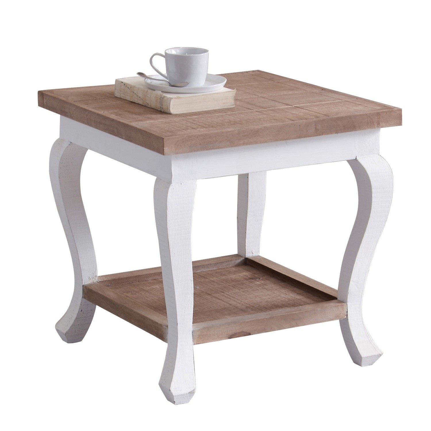 Salontafel Riverside Vierkante salontafel van hout in natuurlijke en witte tinten met onderplank