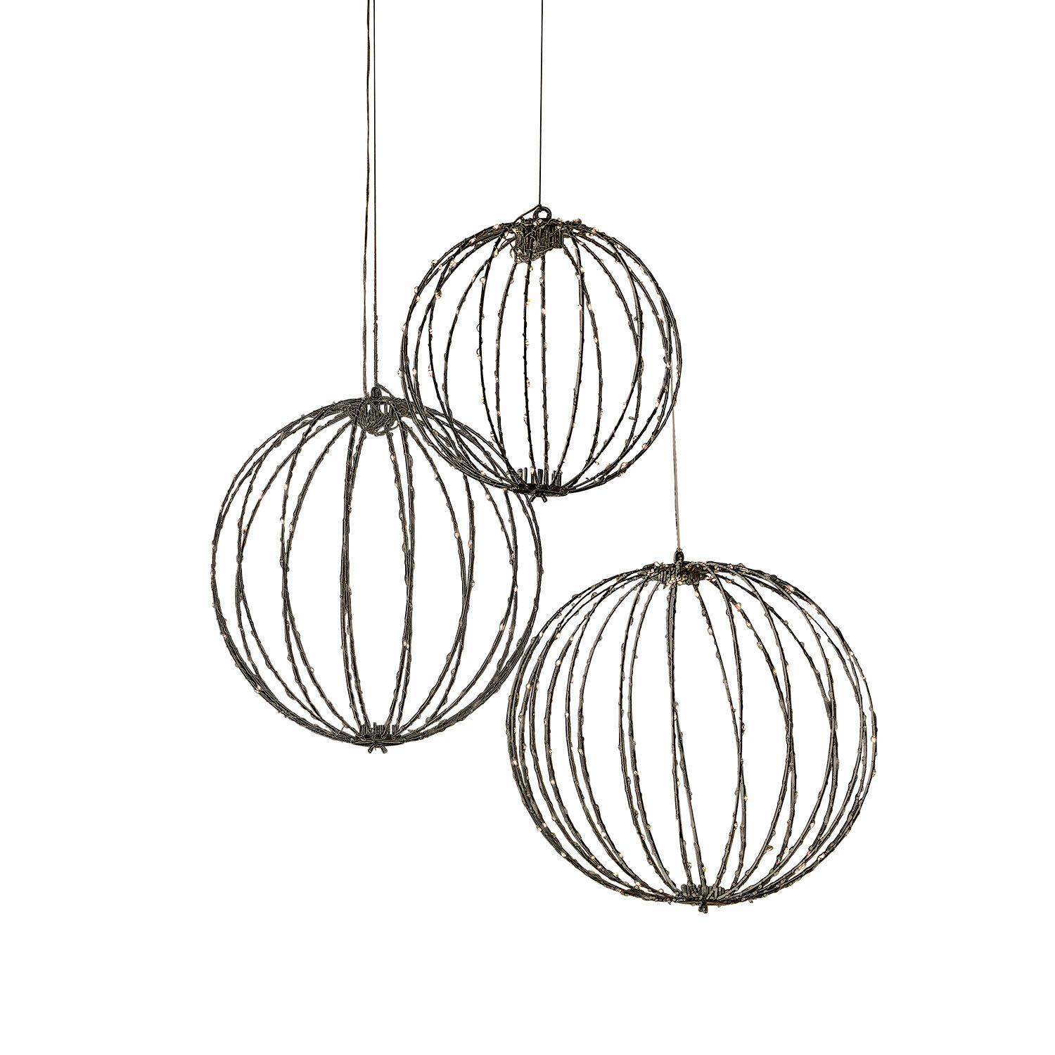 zwart Set van 3 zwarte LED-bollen met metalen frame, sfeerverlichting voor binnen en buiten
