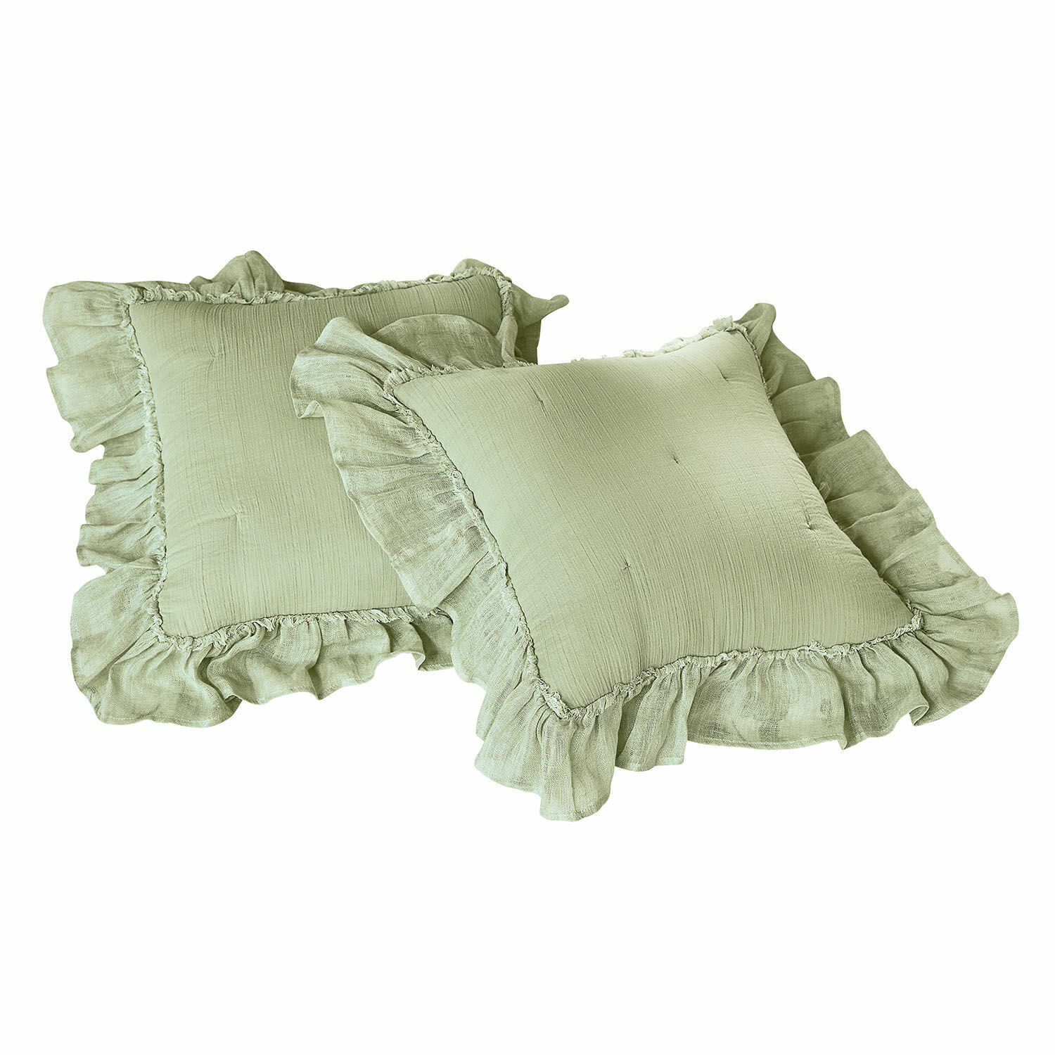Kussenhoes set van 2 Martone Set van twee groene linnen kussens met ruches, decoratief textielaccessoire voor woonkamer