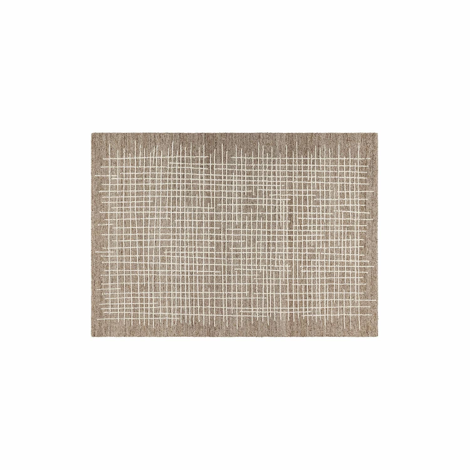 Vloerkleed Iseralyn Bruine vloerkleed met wit geometrisch patroon van natuurlijk materiaal voor woonkamer en slaapkamer
