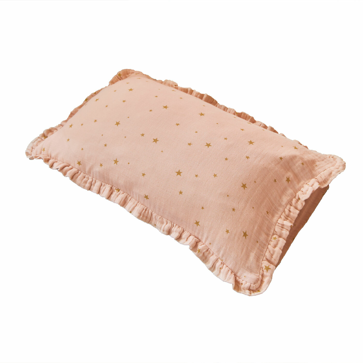 Kussenhoes Vianne Roze katoenen kussen met ruches en gouden sterren, decoratief voor woonkamer en slaapkamer
