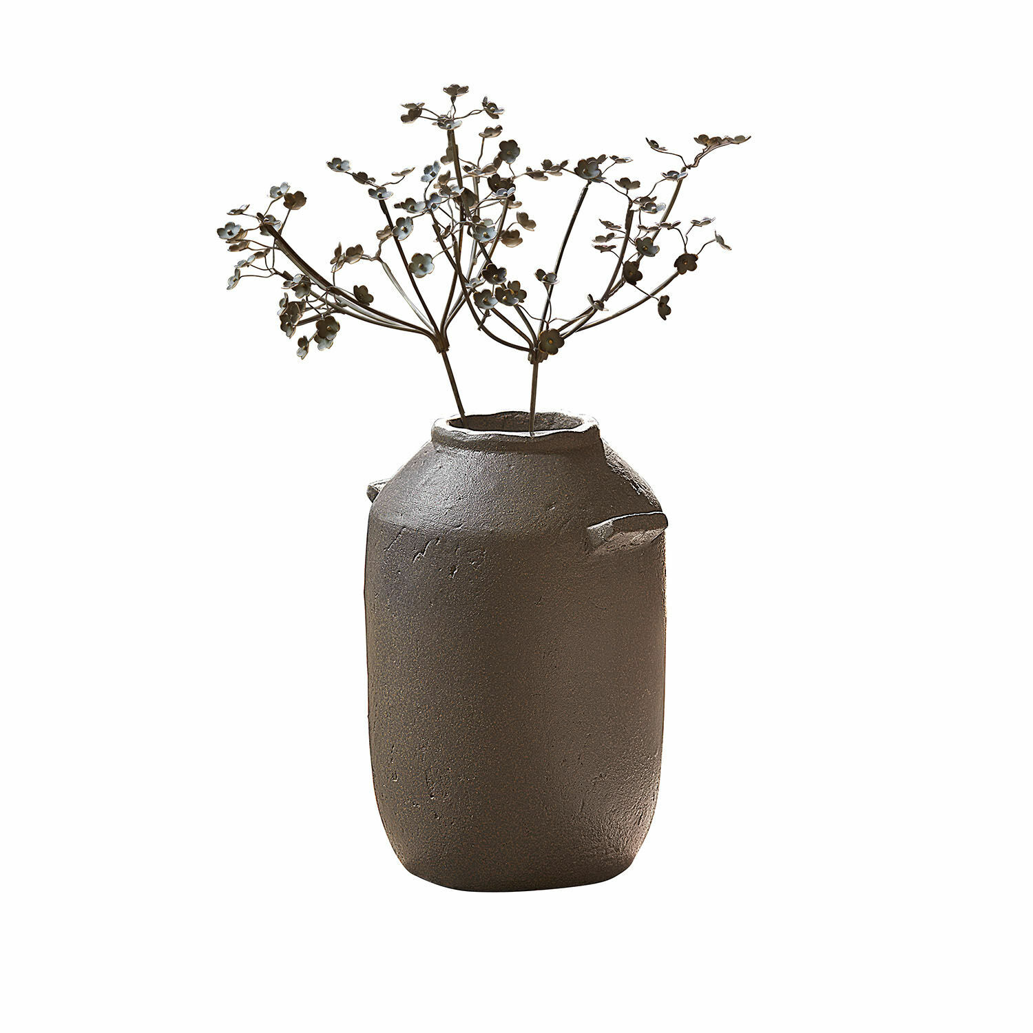 Vaas Duvelle Bruine keramische vaas met decoratieve metalen bloemen, rustieke stijl voor interieurdecoratie