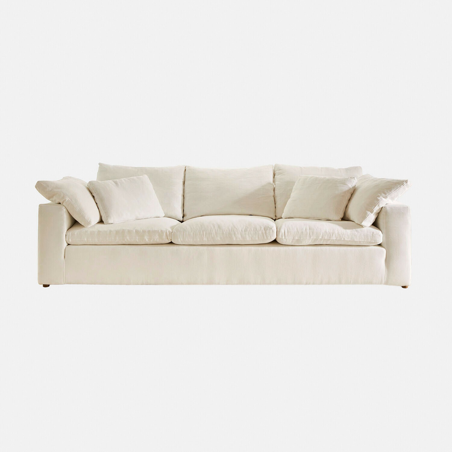 Bank Everholt Beige stoffen bank met kussens, moderne comfortabele woonkamermeubel