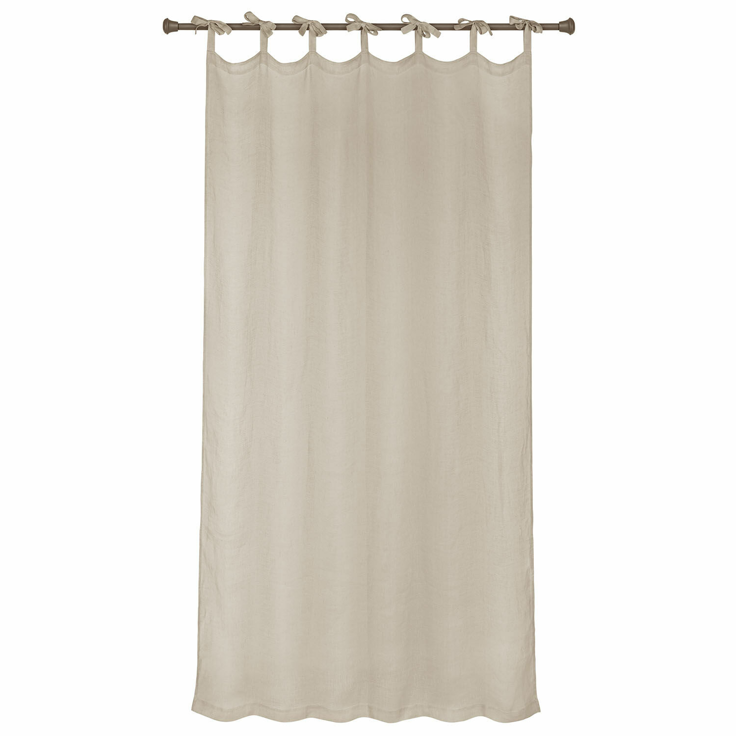 Gordijn Velloran Beige linnen gordijn met gebonden lussen om op te hangen, decoratieve natuurlijke stof