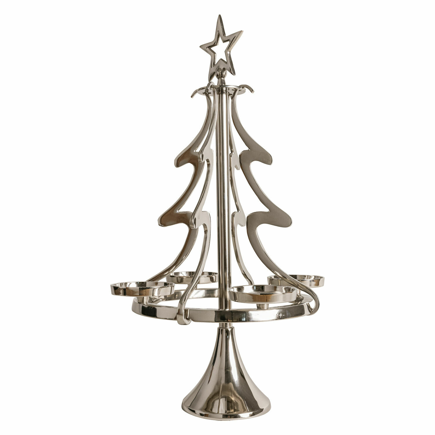zilverkleurig Zilverkleurige metalen adventskranshouder in kerstboomvorm met vier kaarsenhouders
