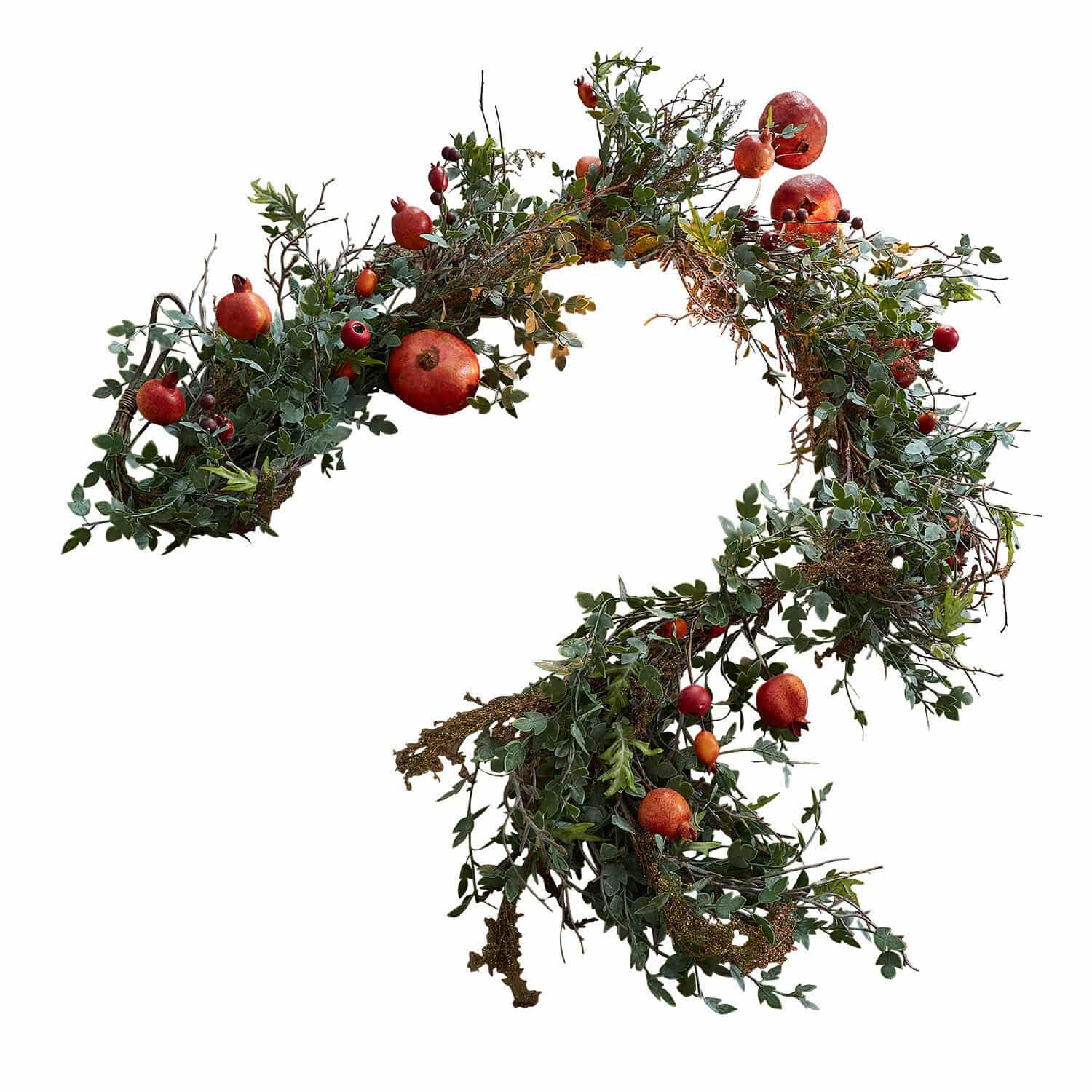 Guirlande Karidah Decoratieve krans van groene bladeren en rode granaatappels voor wand- of deurdecoratie