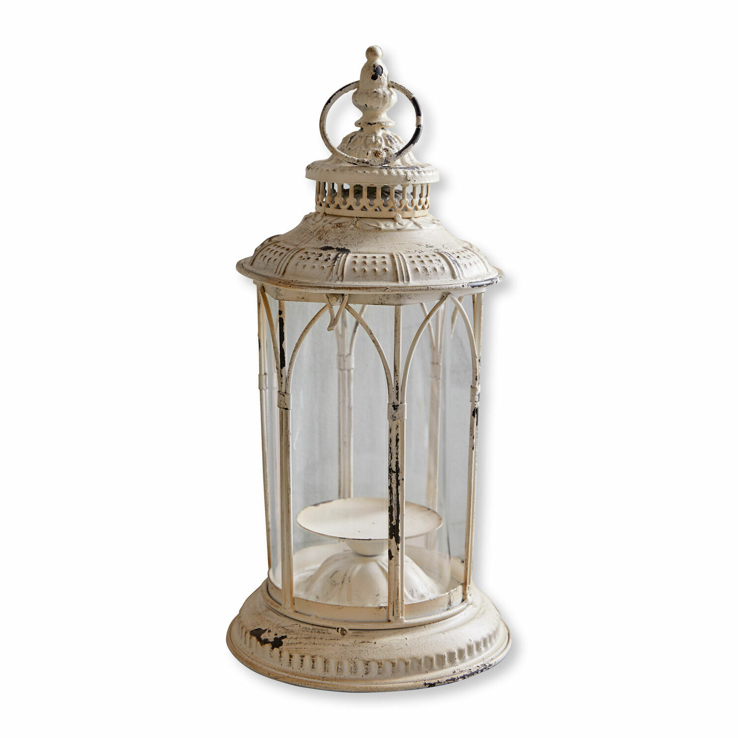 Lantaarn Lanao Decoratieve metalen lantaarn in vintage stijl crème met kaarshouder binnenin