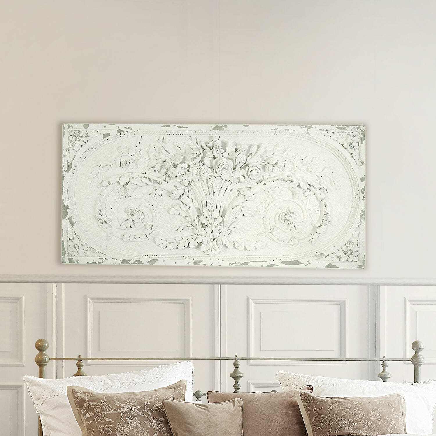 Sierpaneel Rêveresque Decoratief wit metalen wandreliëf met bloemmotief voor woonkamer