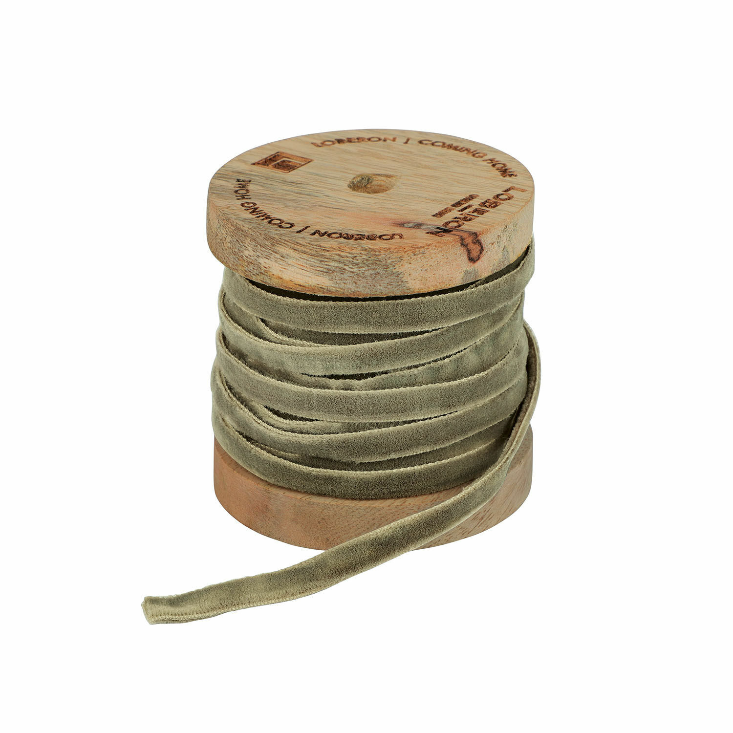 Fluwelen lint Olessa Grijs fluwelen lint op houten spoel gewikkeld voor decoratie en knutselen