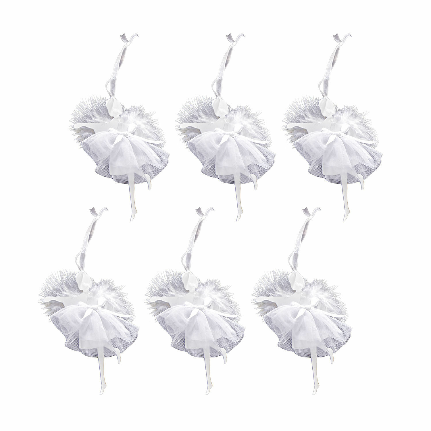 Hanger set van 6 Ursule Set van zes witte engelversieringen met tule jurk en lint om op te hangen