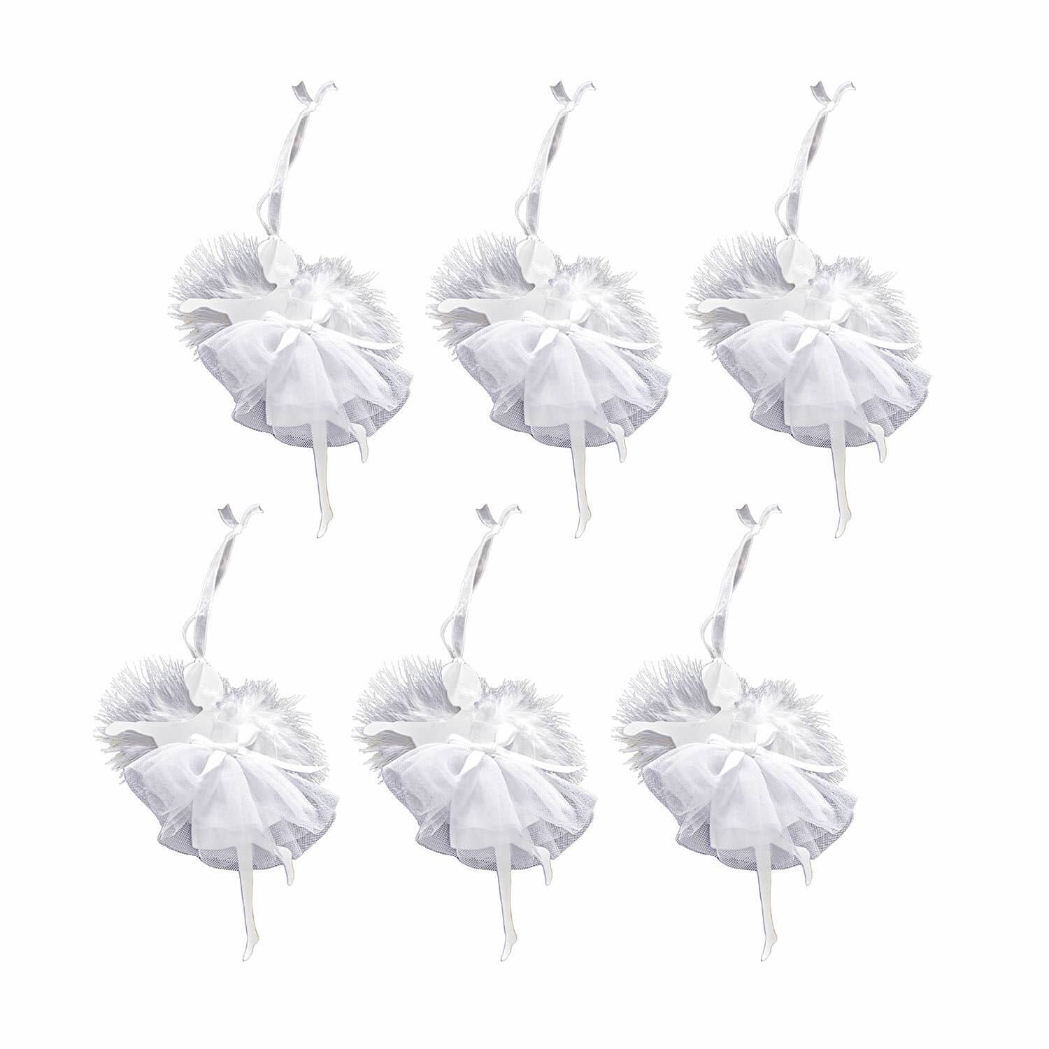 Hanger set van 6 Ursule Set van zes witte engelversieringen met tule jurk en lint om op te hangen
