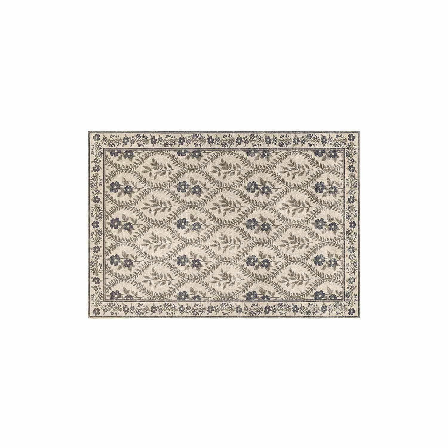 Vloerkleed Vellouris Beige vloerkleed met grijs bloemenpatroon, decoratief en stijlvol voor de woonkamer