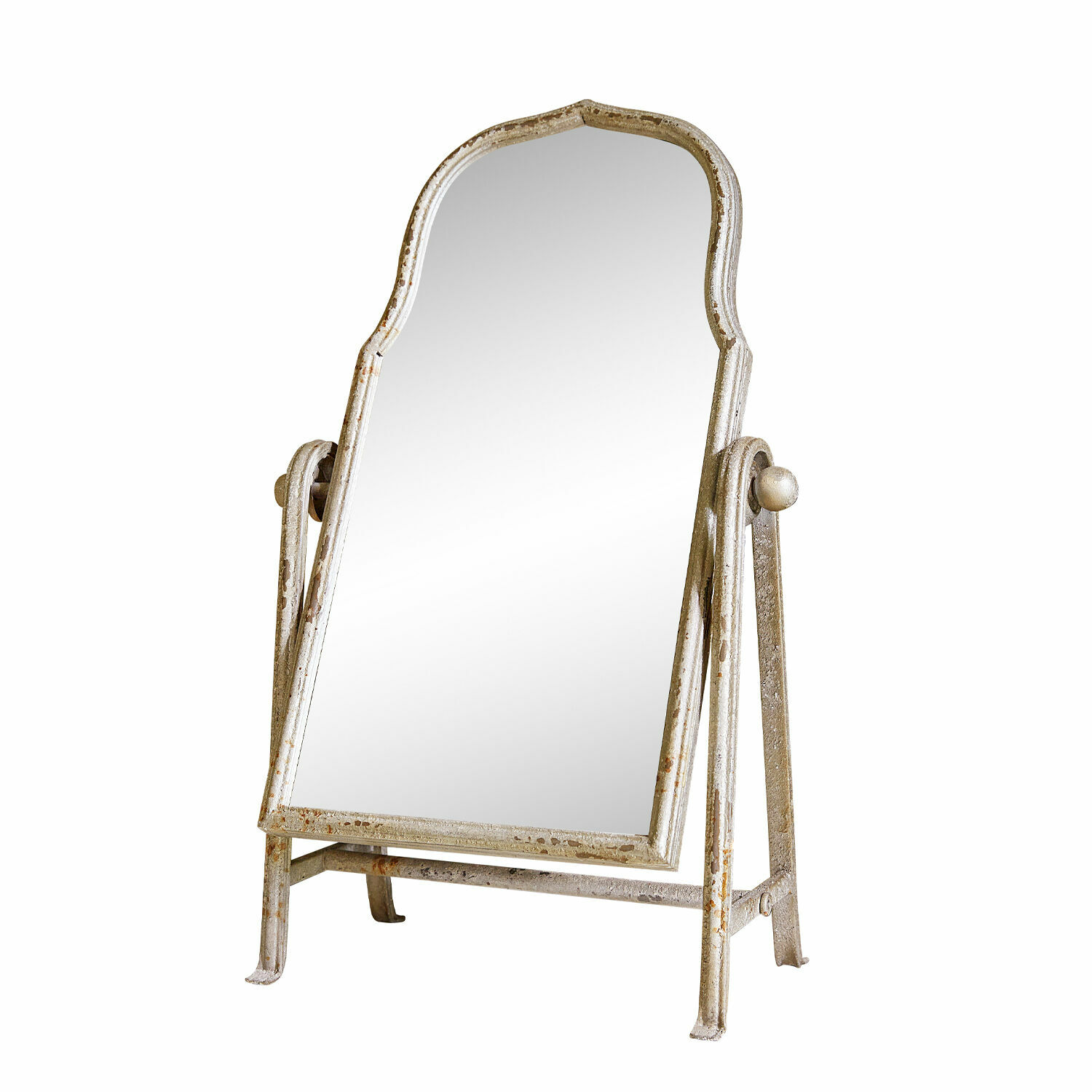Spiegel Estienne Staande spiegel van wit verouderd metaal, decoratief voor vintage en loft interieurs.