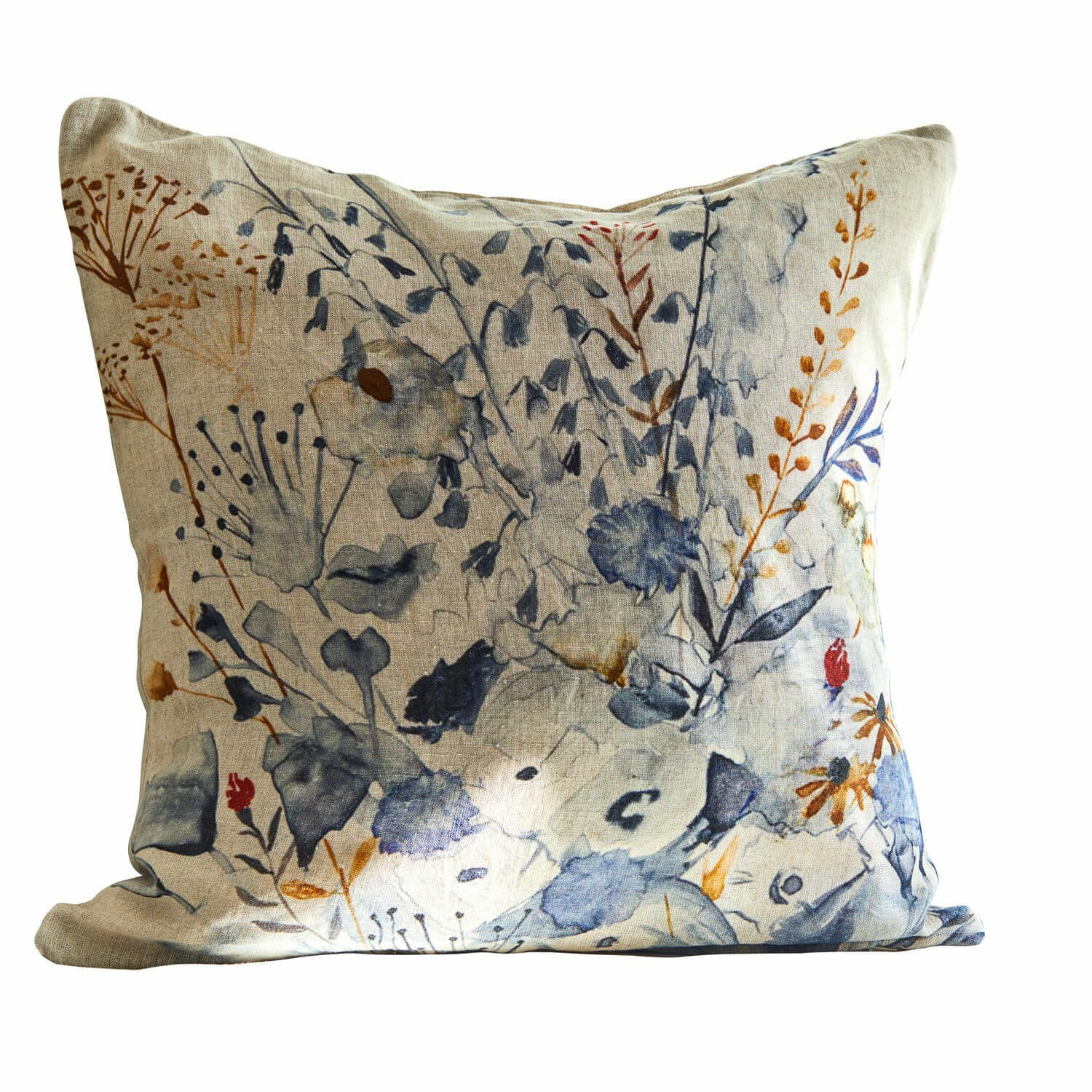 Kussenhoes Carroll Linnen kussenhoes met bloemenprint in blauw- en bruintinten, decoratief woonaccessoire