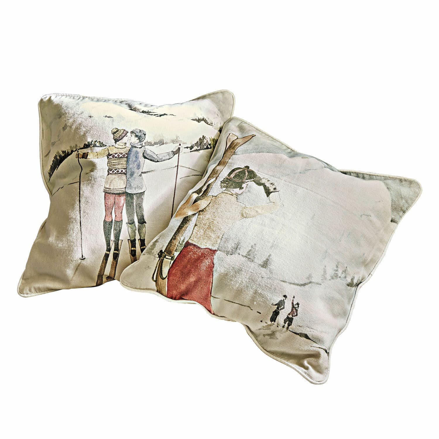 Kussenhoes set van 2 Towyn Set van twee decoratieve kussens met skiërsprint op lichte stof, woontextiel