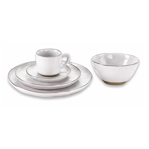 Witte keramische servies set met kopje, borden en kom voor dagelijks gebruik