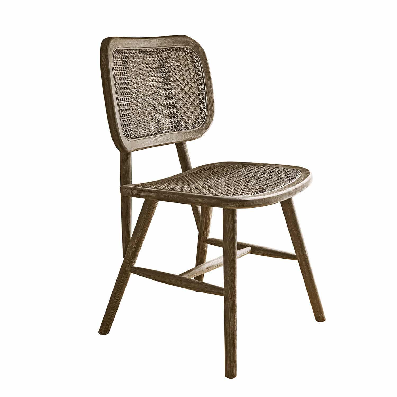 Stoel Caelwyn Stoel van hout en natuurlijk gevlochten materiaal in bruin, vintage stijl, meubel voor eetkamer en woonkamer