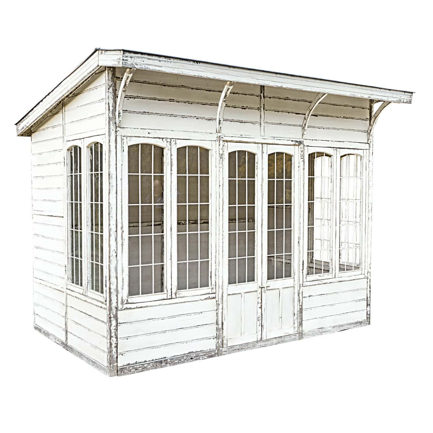 Tuinhuis South Coventry Witte houten tuinpaviljoen met grote ramen en dubbele deur, vintage stijl
