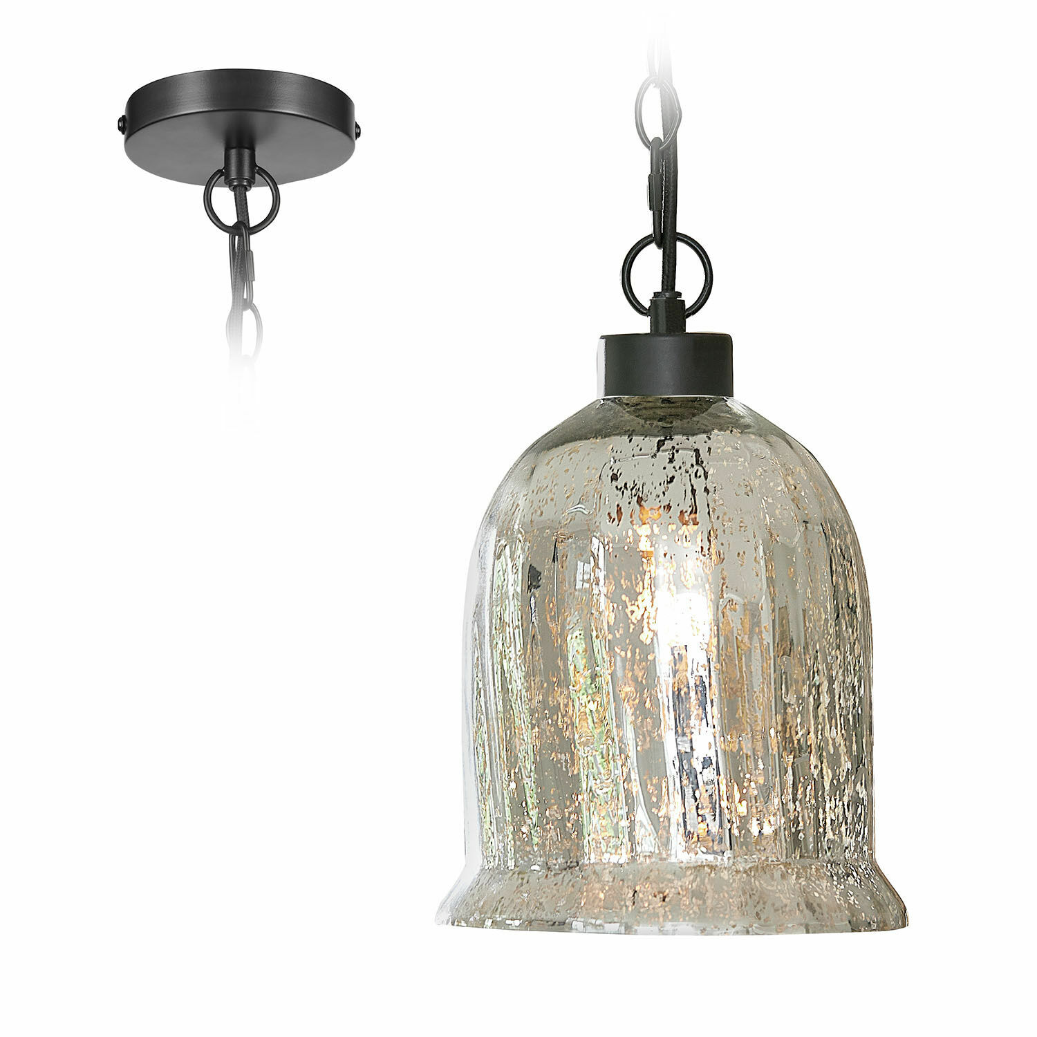 Hanglamp Yvron Glazen hanglamp met zwarte metalen houder en ketting, decoratieve plafondlamp