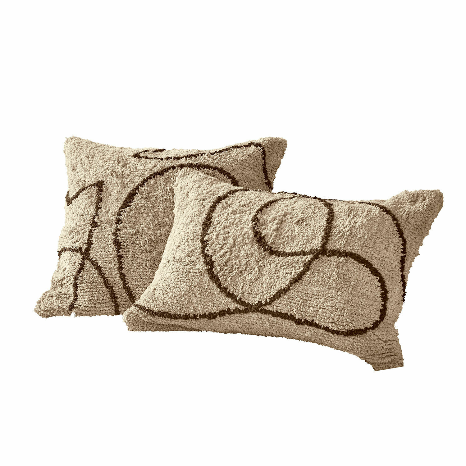Kussenhoes set van 2 Lavinois Beige sierkussen van zacht materiaal met bruin geometrisch patroon, trendy woonaccessoire